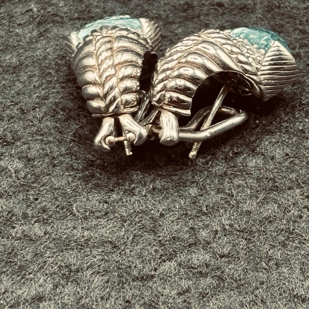 Judith Ripka Sterling Silver Blue Topaz Diamonique Shrimp Earrings Designer
